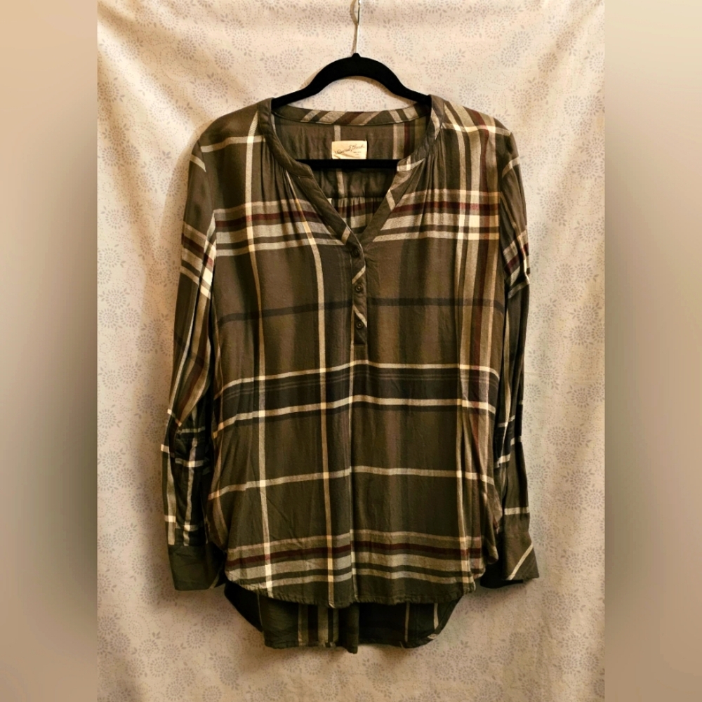 ✨️ Universal Thread Women's Plaid Tunic Blouse ~ Medium/ Green Multi